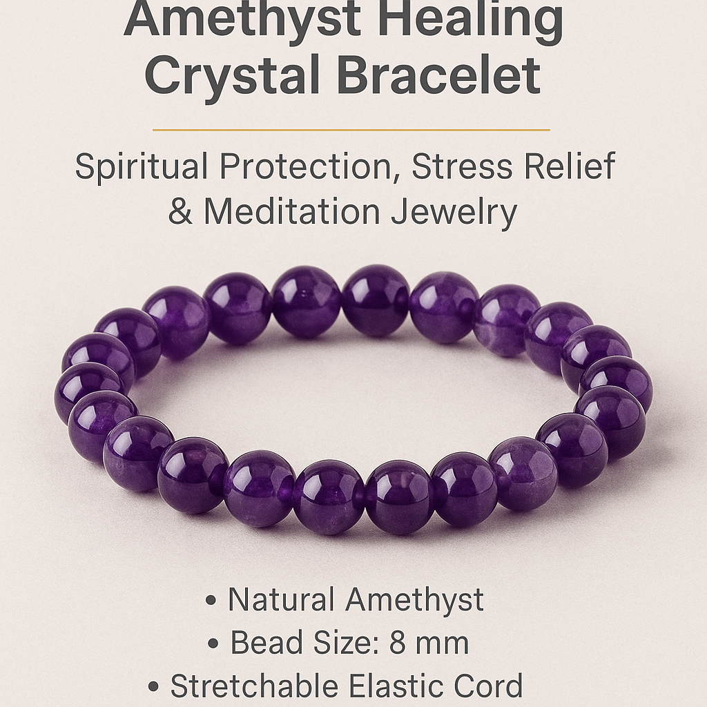 Amethyst Healing Crystal Bracelet – Spiritual Protection, Stress Relief & Meditation Jewelry